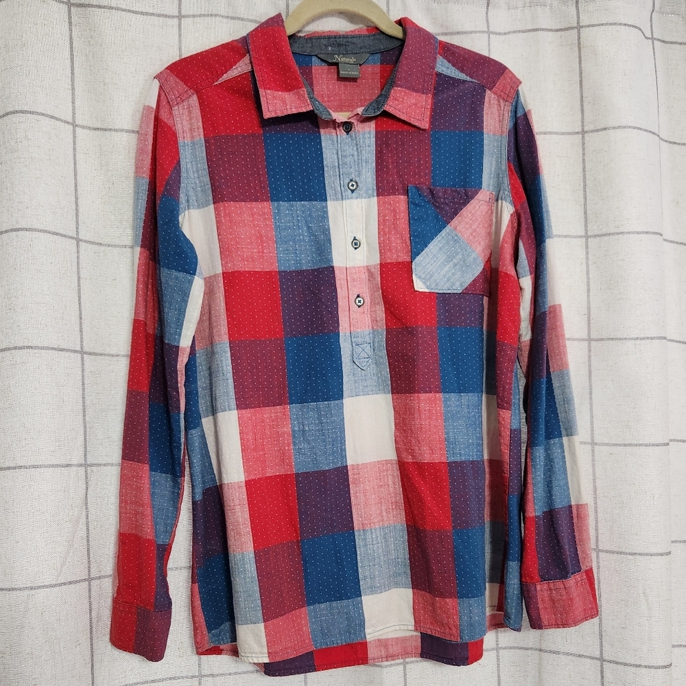 Natural Reflections Womens 100 % Cotton Red White and Blue Long-sleeve Shirt